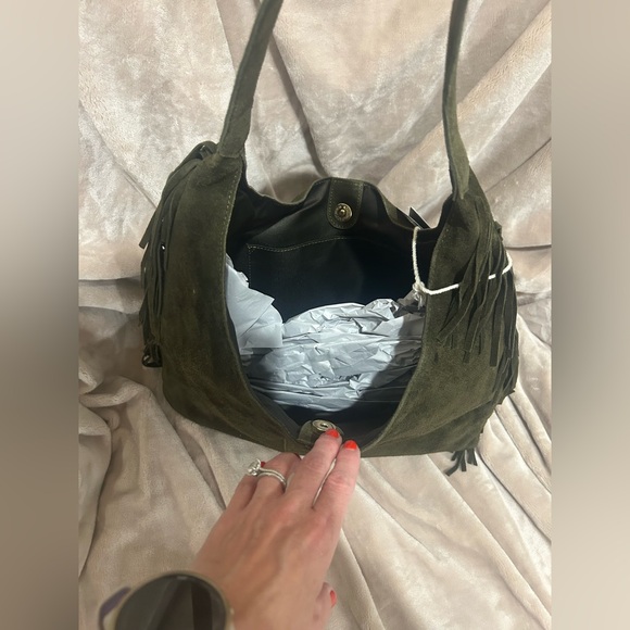 NWT Haute Hippie Tribe Olive Green Suede Fringe Boho Hobo Shoulder Bag - Picture 5 of 5
